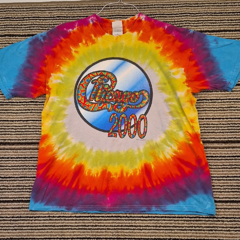 CHICAGO Rock Band 2000 Tour Tie Dye Pattern Gildan Cotton Mens XL T Shirt Y2K